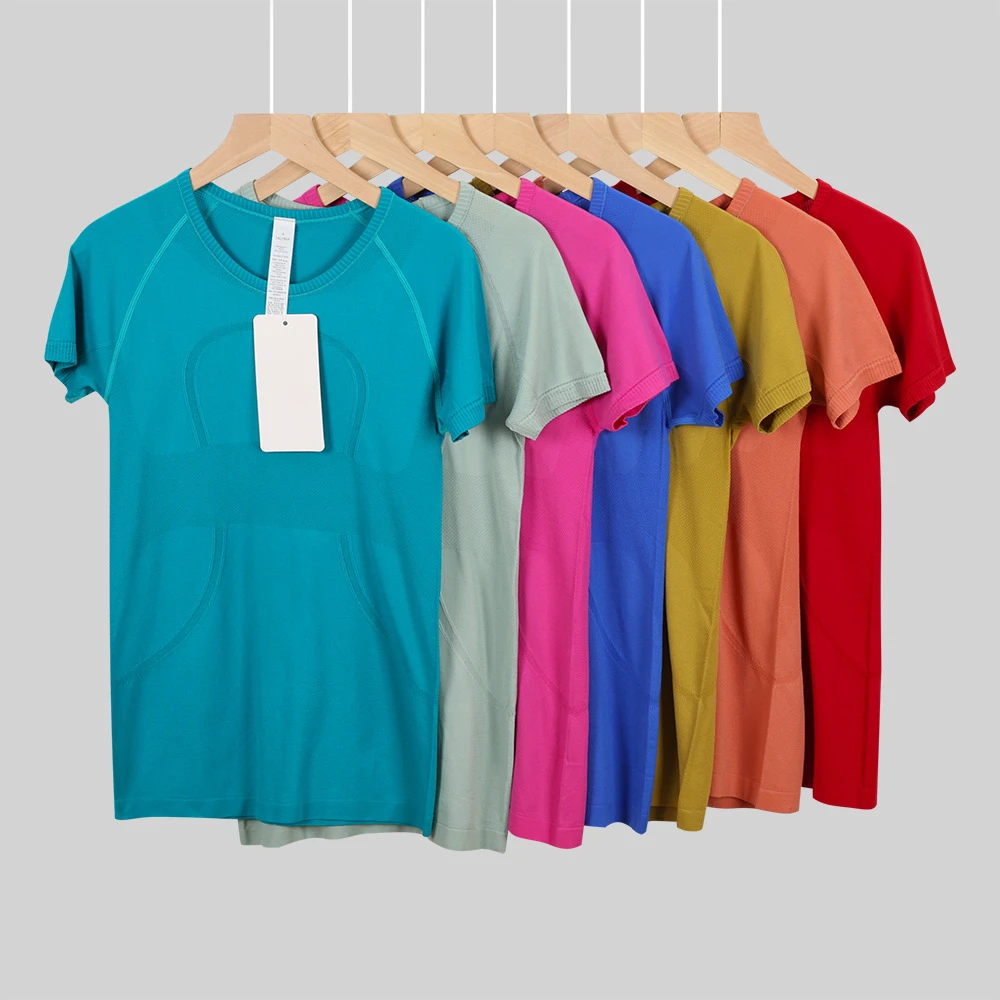 Wholesale Lulu New Women's Short Sleeved Athlete Tech Top Breathable Fitness Yoga Outfit With Gingham Pattern for T-shirt