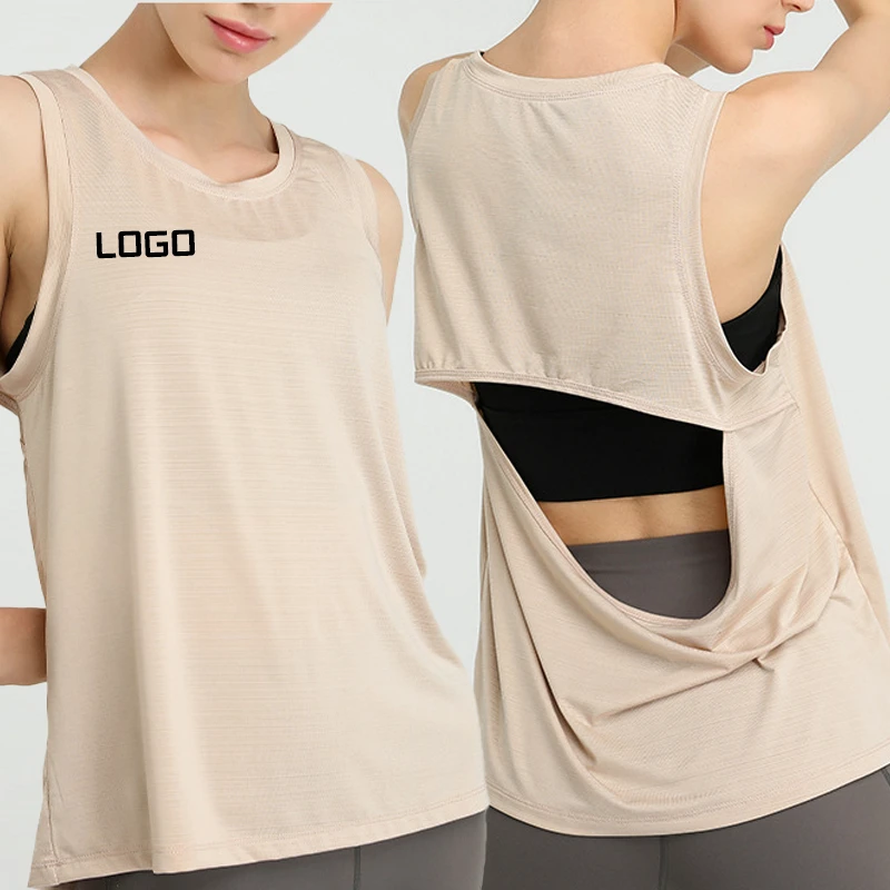 Women's Fitness Sleeveless Loose Hollow Workout Blouse Casual Sport T-Shirts Yoga Training Running Sportswear Vest Top Set Style