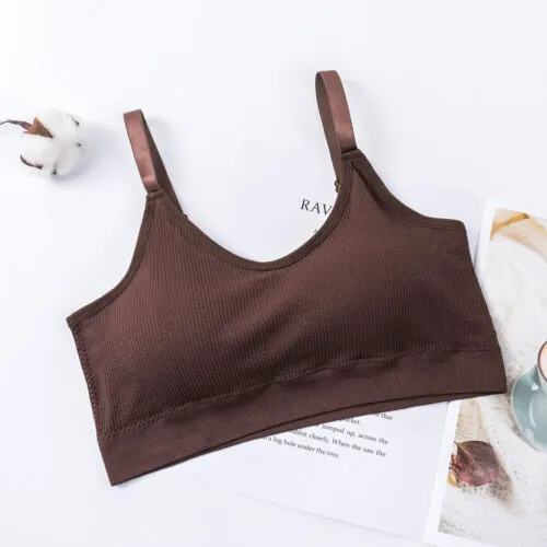 Women's Solid Color Scoop Neck Spaghetti Strap Sports Bra Breathable Medium Support Yoga Top Seamless Stretch Design