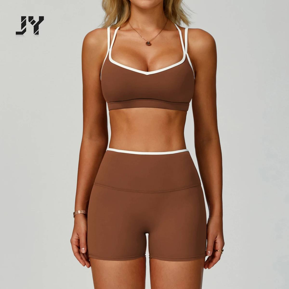 JY Contrast Color Second-Skin Sports Vest Quick-Dry Tight Cross Back Workout Top Women Running Fitness Sports Quick Dry Yoga Bra