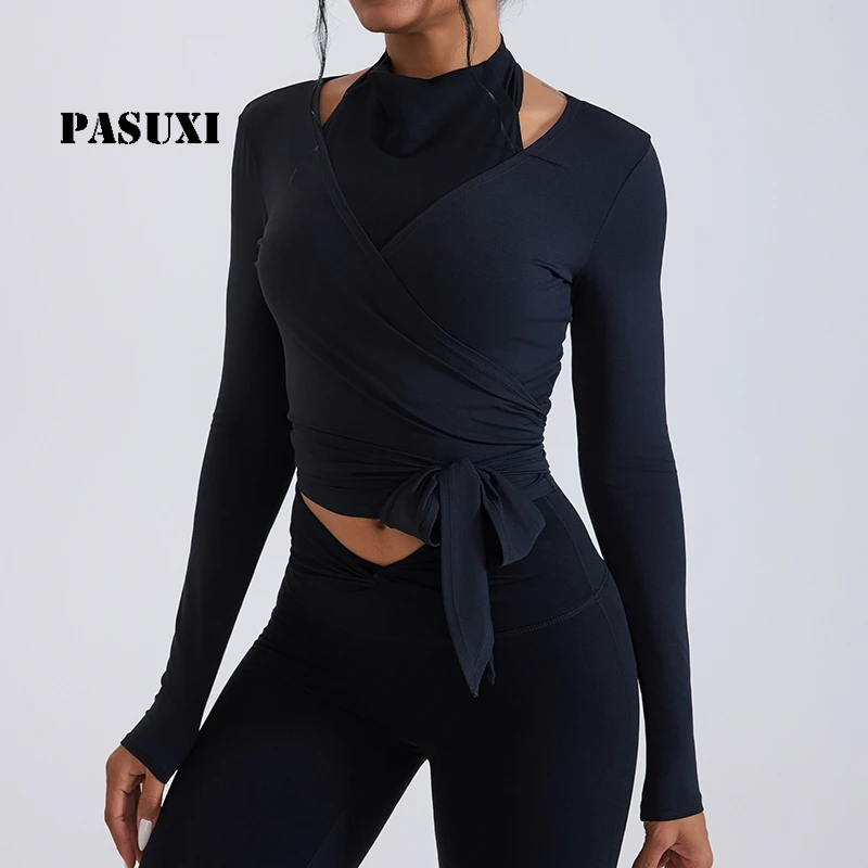 PASUXI Balletcore Slim Fit Yoga Shirt Breathable Long Sleeve Sports Top Women Backless Fitness Training Gym Wear Running Tee