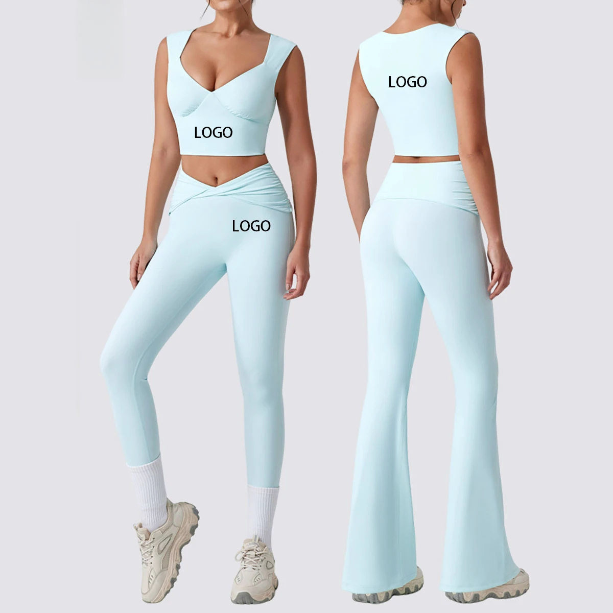 Customized High Waisted Casual Solid Color Quick Drying 2 Piece Tight Vest Legging Yoga Sets for Gym Sports Biking Fitness Women