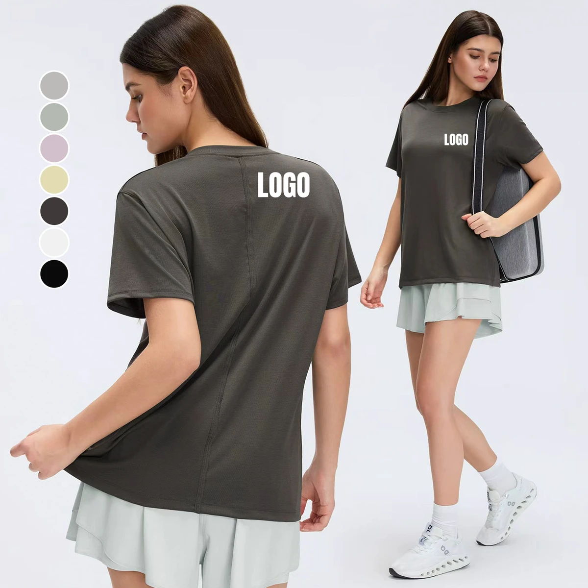 Custom High Quality Women's Loose Breathable Yoga T-Shirts Lightweight Solid Color Naked Feel Short Sleeve Running Training Tee