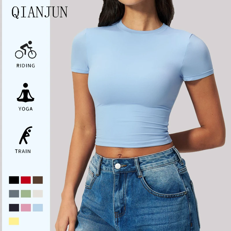 Wholesale Womens Gym Fitness Yoga Slim Fit Short Sleeve Crop Top High Quality Plus Size Women Casual Activewear T Shirt