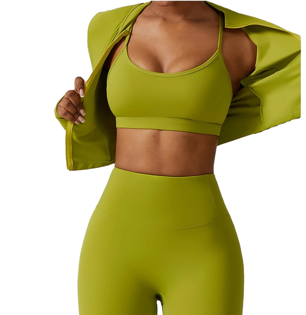 Wholesale Sportswear 3 Pieces Set Fitness Jackets High Waist Scrunch Butt Leggings Sports Bra Gym Fitness Set
