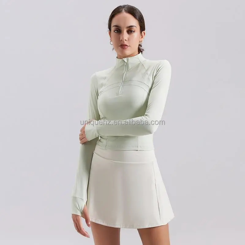 Sport Gym Running Yoga Dancing Outdoor Nylon Fabric Half-zip Active Tops Wear Stand Collar Half-zipper Soft Finesse Long Sleeves