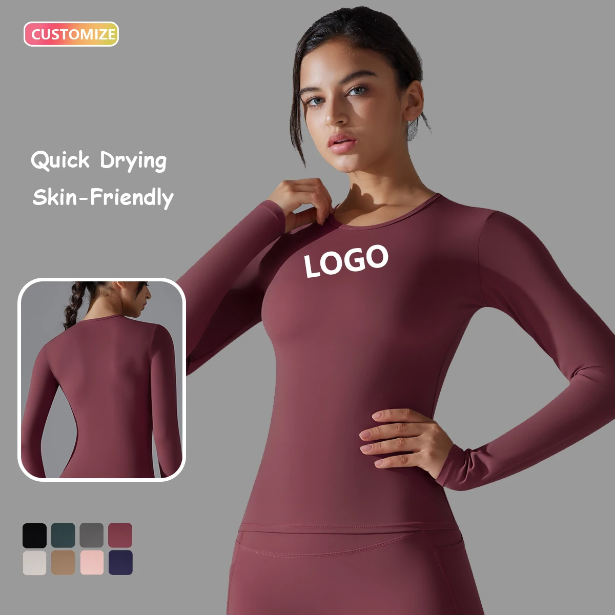 Wholesale Customized Logo Breathable Quick Dry Four-Way Stretch Gym Fitness Comfortable SportsWear Long Sleeve Yoga for Women
