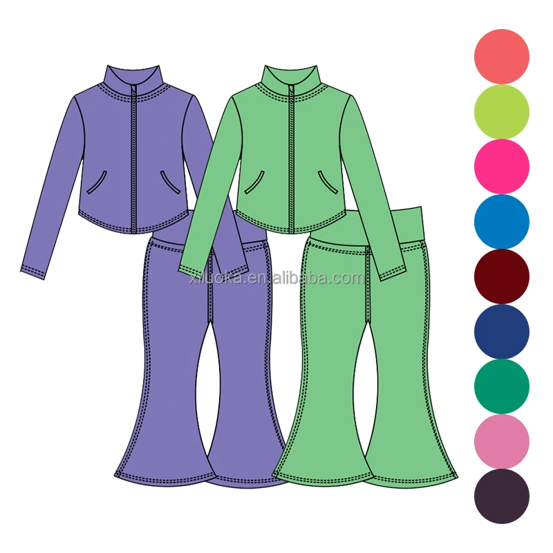 Breathable Nylon Spandex Children Fitness Clothes Set Girls Long Sleeve Yoga Sportswear