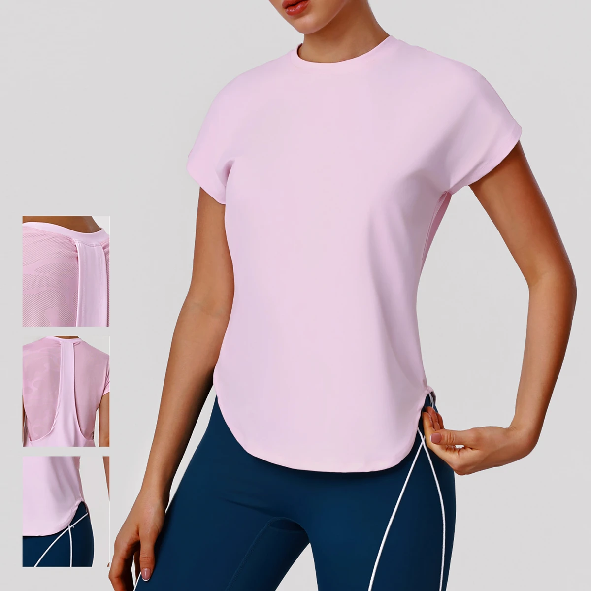 Comfortable Women's Crew Neck Spandex/Nylon Yoga Top Quick-Dry Four-Way Stretch Sweat-Wicking Loose-Fit Short Sleeve Breathable