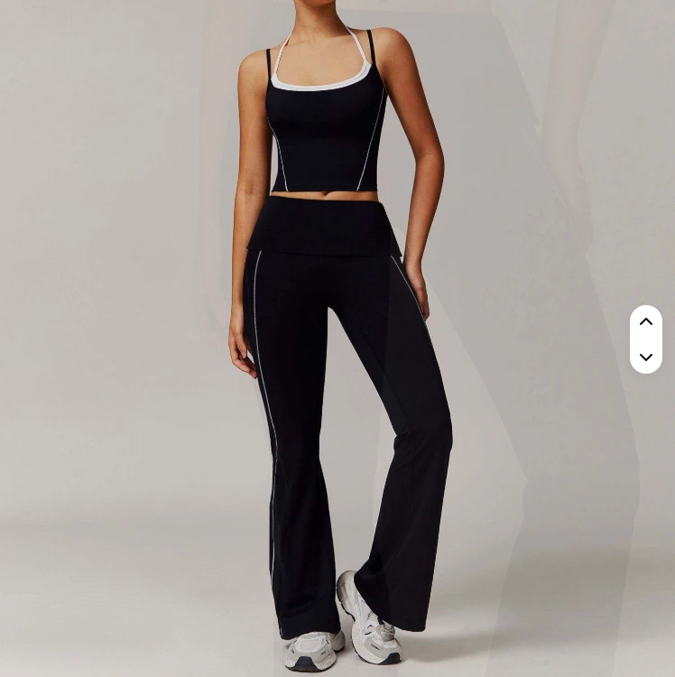 Mock Two-Piece Halter Neck Beautiful Back Yoga Set with Foldover High Waist for Casual Versatile Fitness Sports