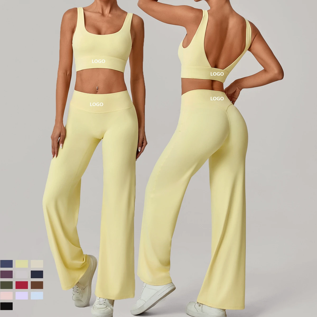 OIEM New Style Solid Double Straps Bra Straight Leg Pants Yoga Sets Breathable Quick-Dry Fitness Clothing
