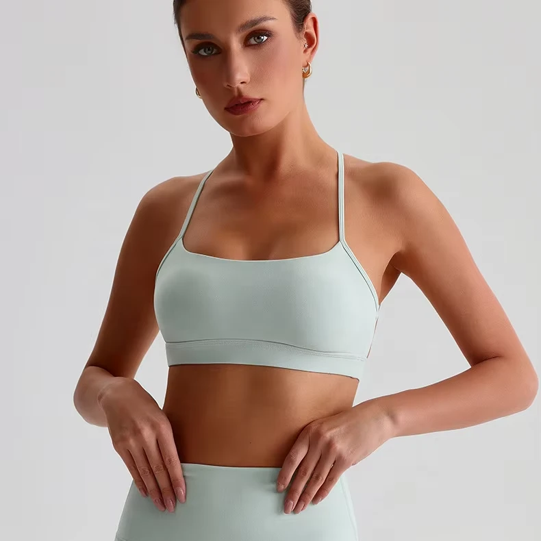 Custom Yoga Lightweight High Quality Breathable Quick Dry Spaghetti Strap Cross Back Sports Running Crop Top