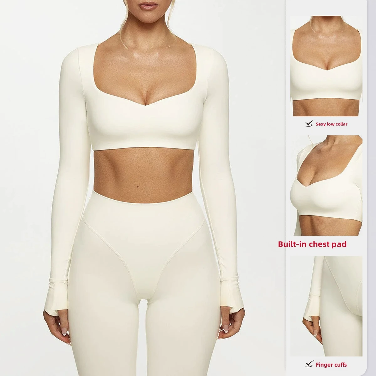 TongJoes Cross-border European American Yoga Fitness Top Chest Pad Long Sleeve Womens Outerwear Pilates Training Sports T-shirt
