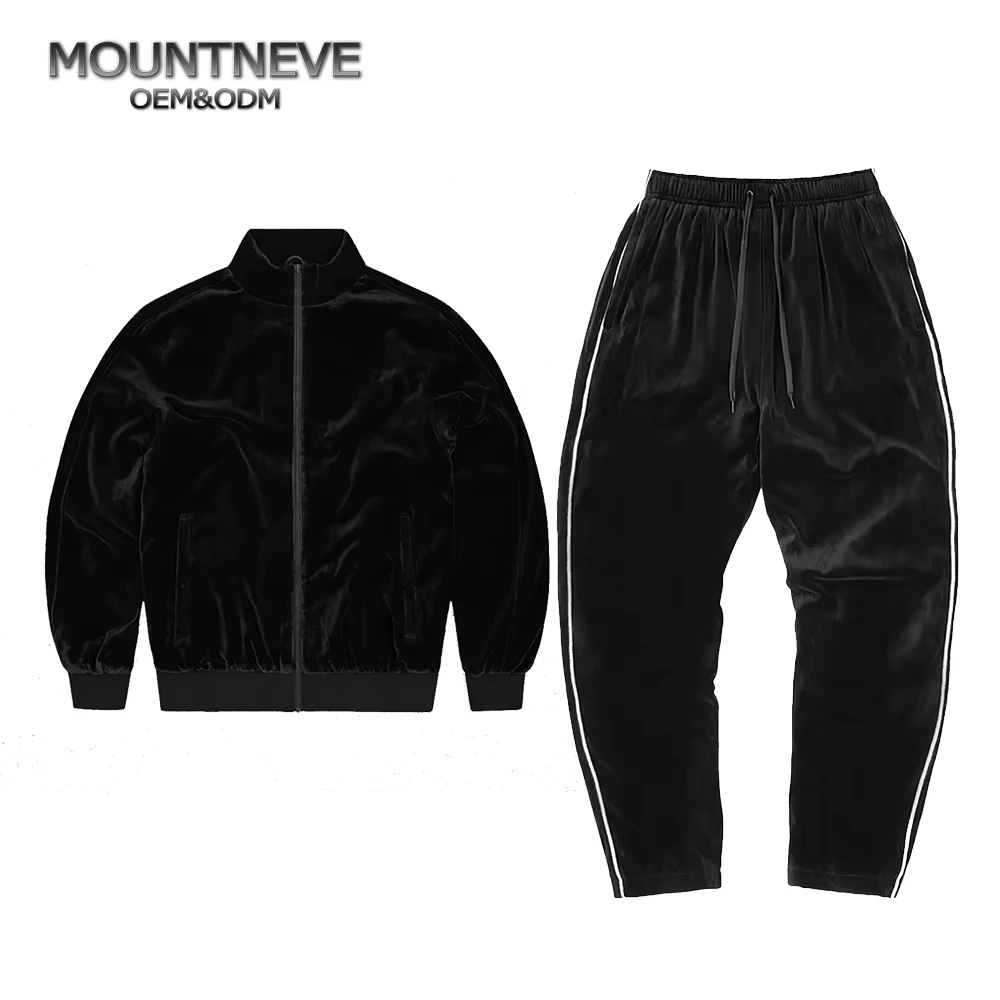 Plus Size Men Velvet Tracksuit Set 2 Piece Outfit Lightweight Elastic Waist Pants Zippered Plus Size Spring Casual Windbreaker