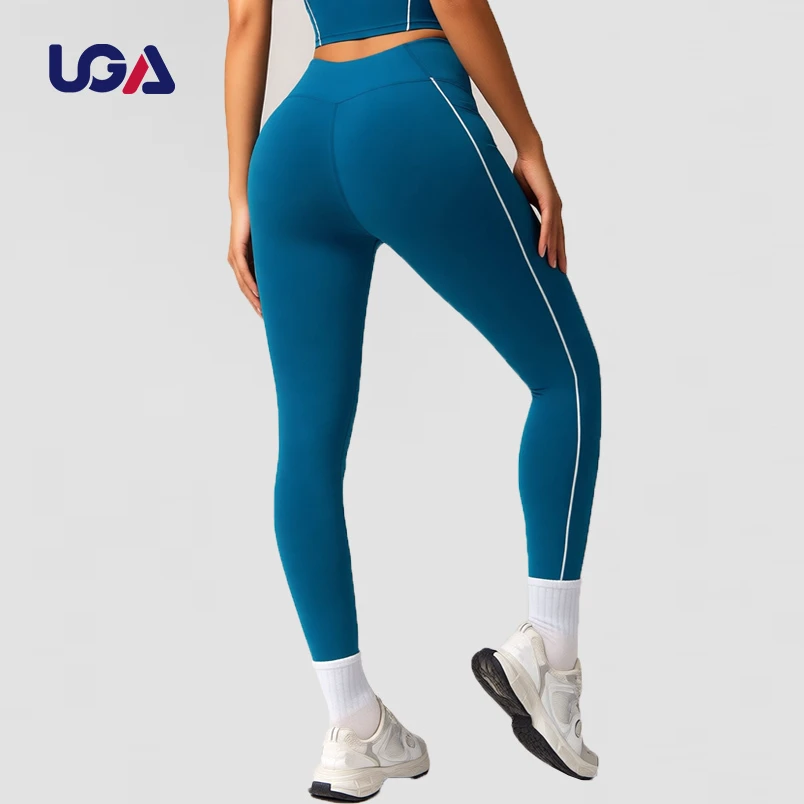 Color-block Women's Elastic Waist Scrunch Breathable Lightweight Yoga Fitness Solid High Waist Leggings Pants