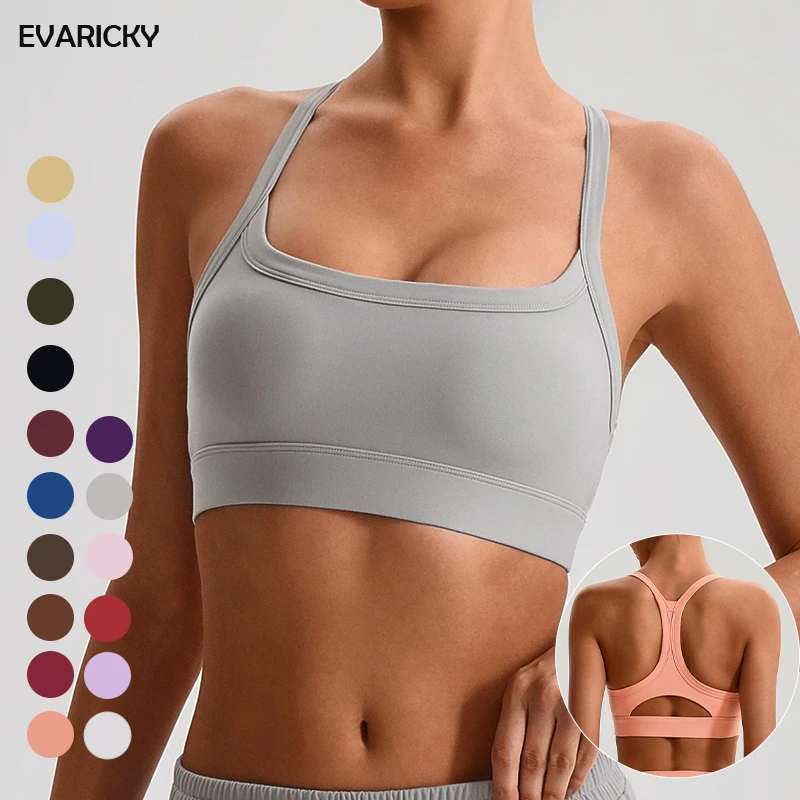 EVARICKY Fashionable Custom Solid Color Women's Fitness Yoga Bra Top Lightweight Breathable Running Training Gym Sports Bra