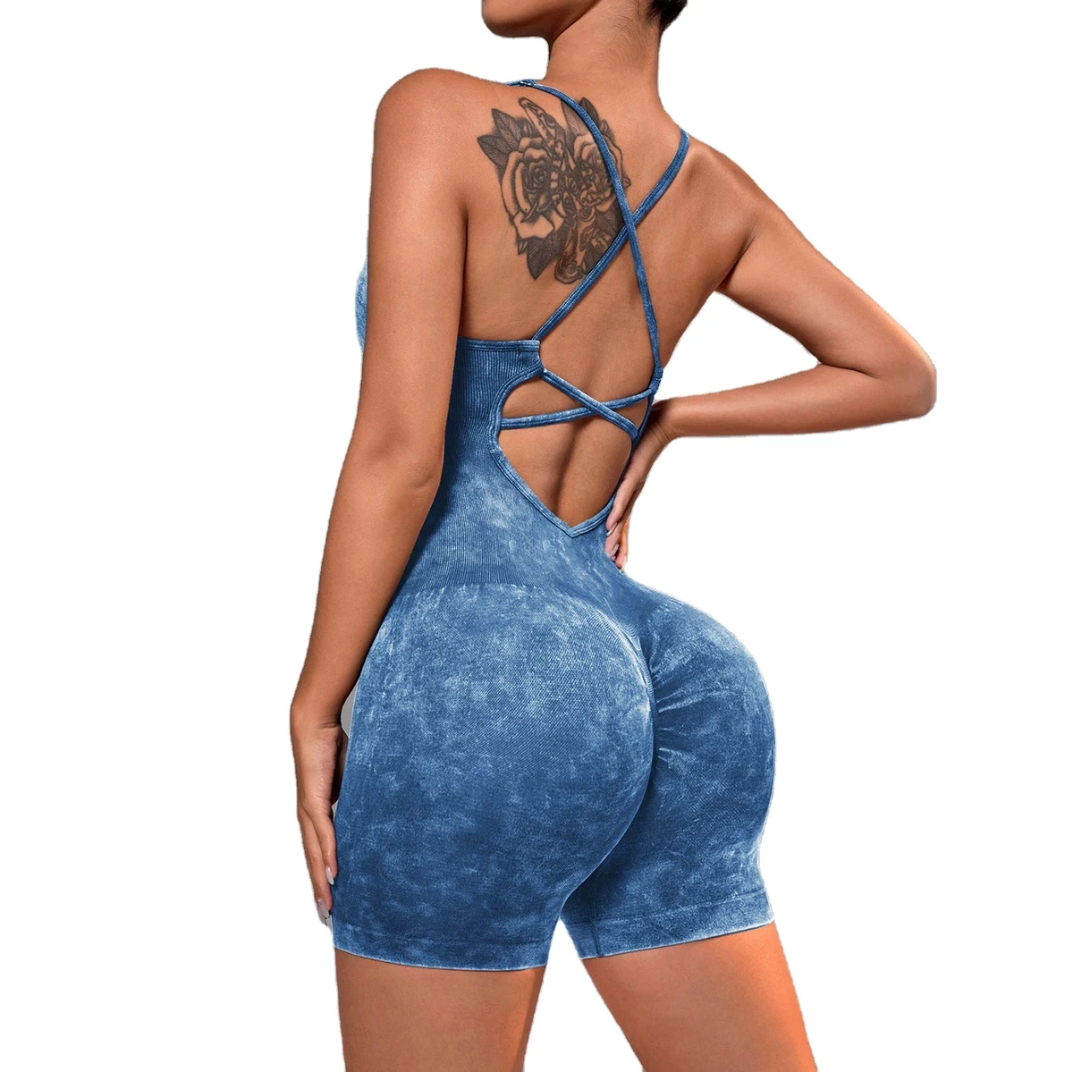 Women's High-Waist Hip-Lifting One-Piece Sports Fitness Bodysuit Seamless Cross-Strap Yoga Wear with Beautiful Back Shapewear