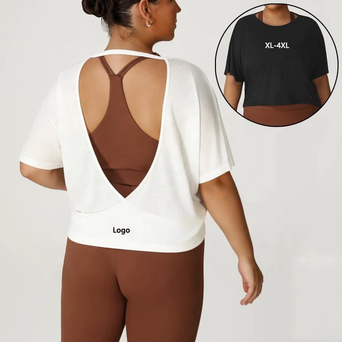Fat Women XL-4XL Plus Size Hollow Out Back Quick Drying Lightweight Short Sleeve Workout Fitness Gym Sports T-shirt Yoga Tee Top
