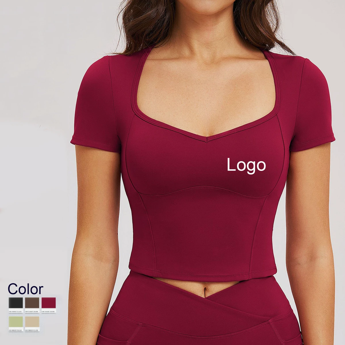 Women's Fashion Short Sleeve V-Neck Yoga Workout Top-Quick Dry Breathable Spandex/Nylon Skinny Fit for Woman