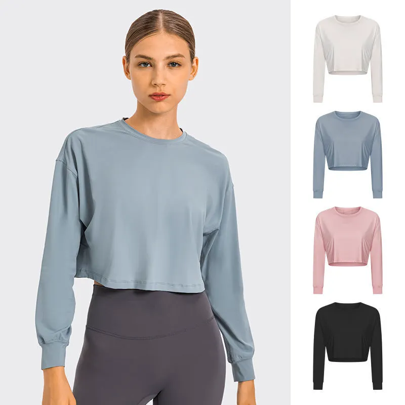 New Trendy Breathable Light High Waist Yoga Top for Women Workout Gym Yoga Exercise Body Shaping Nylon Spandex Long Sleeve Crop