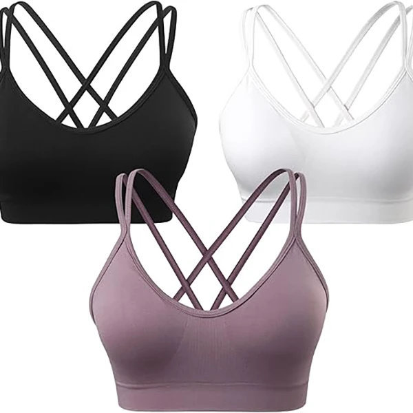 FH Women Yoga Bra Top Summer New Thin Straps Sexy Padded Cross Back Open Back Sports Gym Fitness Wear Workout Soft Nude Feeling