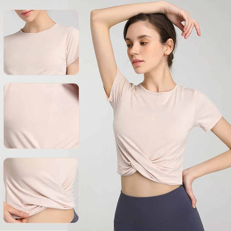 Women's Lightweight Quick-Dry Yoga Top Summer Fitness Wear Sports Design Front Plus Size Short Sleeve T-Shirt