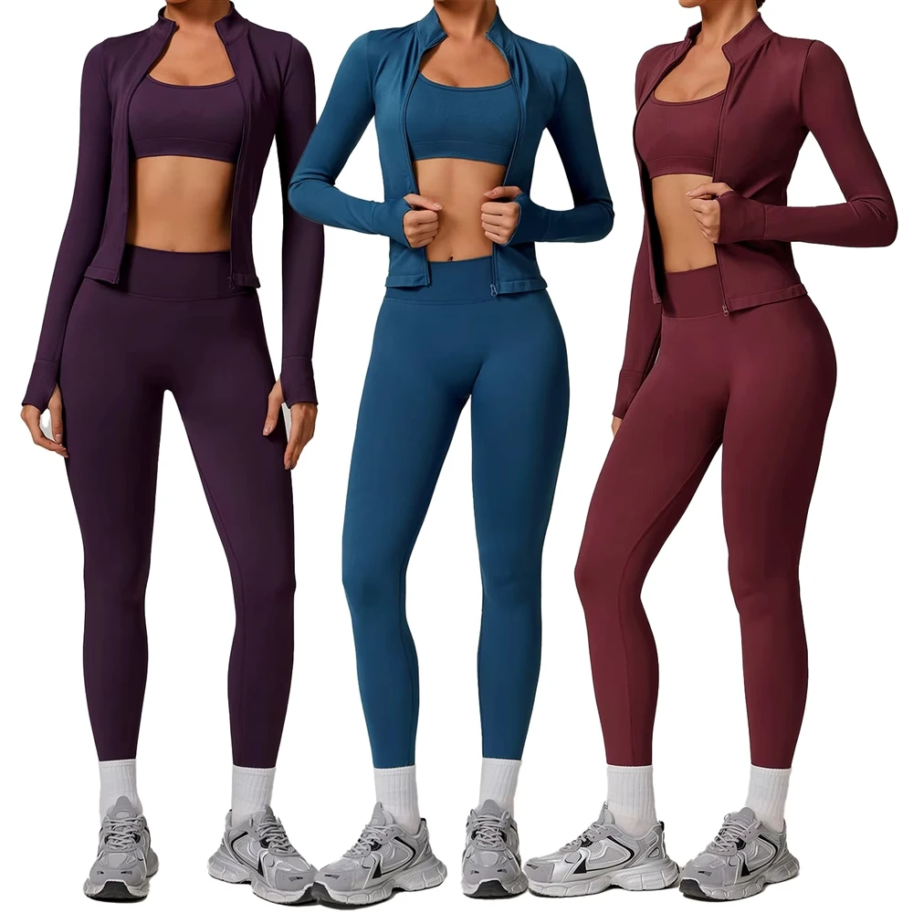 2025 Seamless Gym Wear Set Bra Legging 3 Piece Soft Stretchy Wicking Breathable Scrunch Butt Lift Lady Sport Yoga