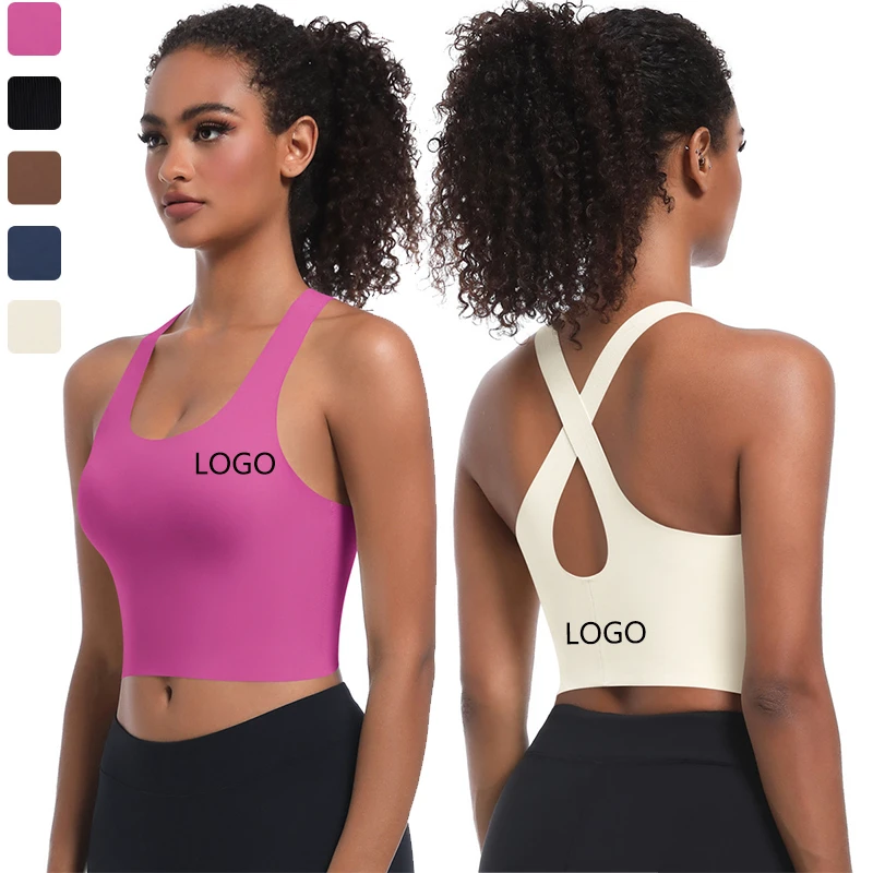 XW-7079 Custom Yoga Activewear Sleeveless Round Neck Gym Cross Back Fitness Sports Corset Tops for Women