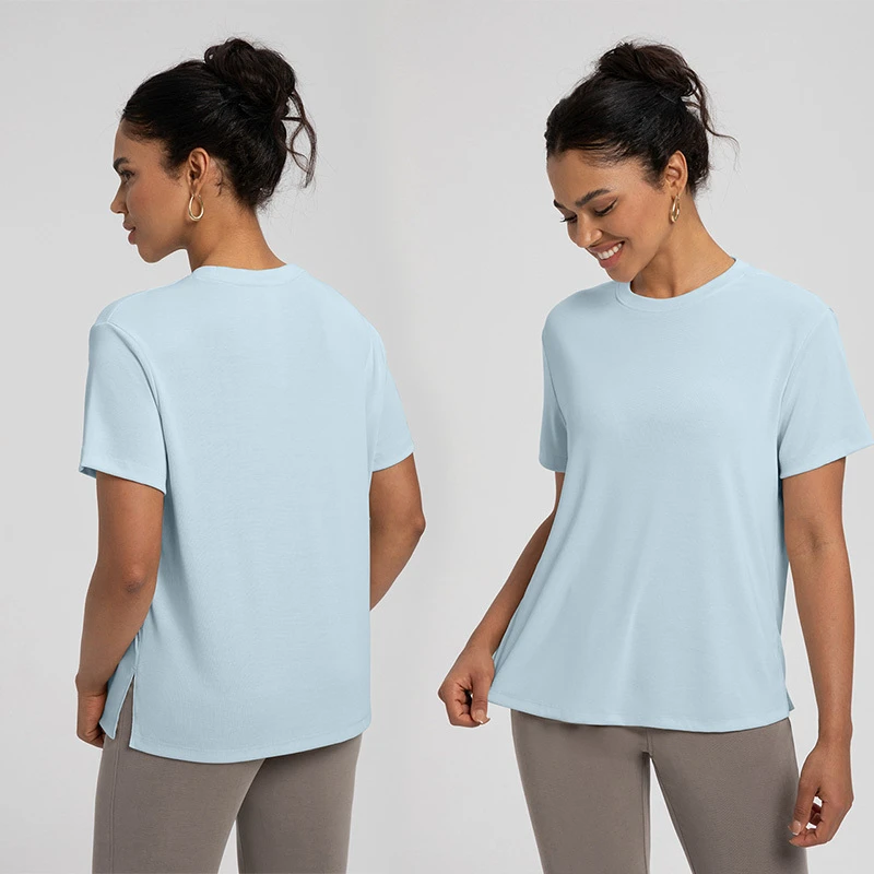Roregal New Round Neck Yoga Short Sleeved Women Loose Breathable Skin Friendly Fitness Yoga Top T-Shirt