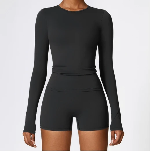 European and American Women's Winter Brushed Long Sleeved Yoga Fitness Clothing Running Sports Long Sleeved Top