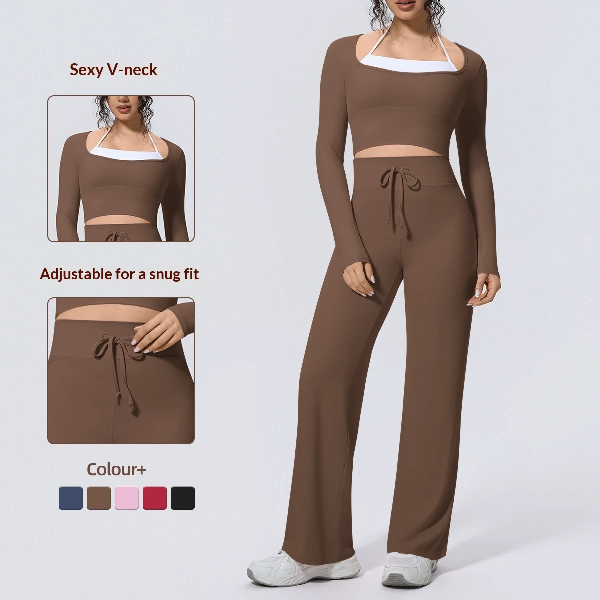 Cross-border Solid Color Double Stitch Nude Feeling Tight High Elastic Breathable Spandex/Nylon Fake Two-piece Long-Sleeve Yoga
