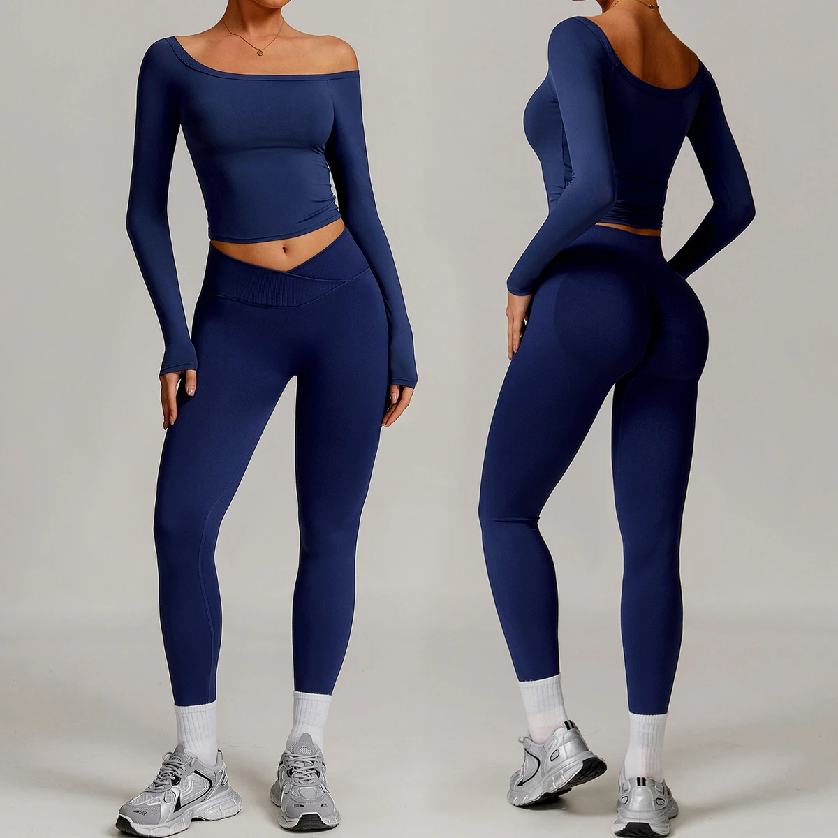Y-TZ5036-4 Wholesale New Comfortable Long Sleeve Tops Breathable Fitness Running Yoga Pants High Quality Gym 2-Piece Set