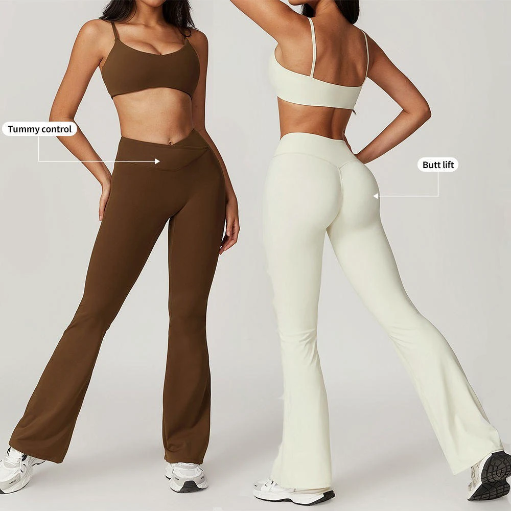 Custom Women's Sets Workout Wear High Waisted Flared Yoga Leggings Sports Bra 2 Piece Sports Suits Yoga Sets for Women