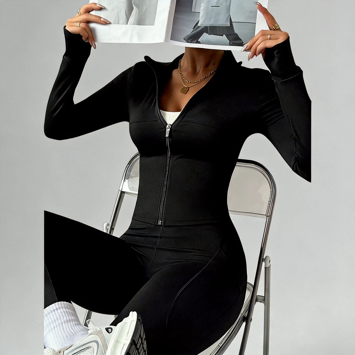 Custom Nylon Spandex Quick Dry Slim Fit Women Yoga Jacket Sports Top with Stand Collar for Gym Yoga Running Fitness Workout