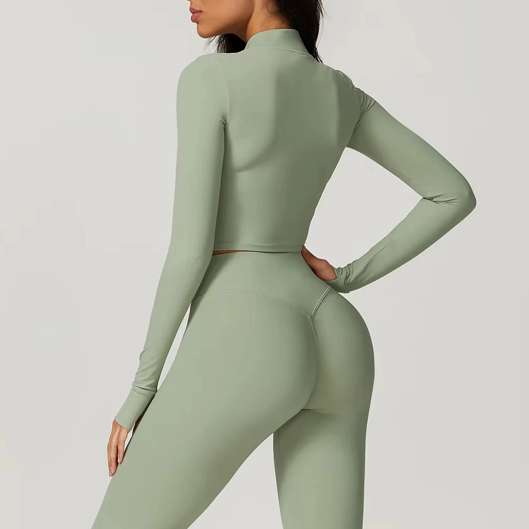 Women's Halter 3-Piece Yoga Set Four-Way Stretch Plus Size High Waist Nylon Spandex Sports Bra Leggings Jacket Workout Gym Wear