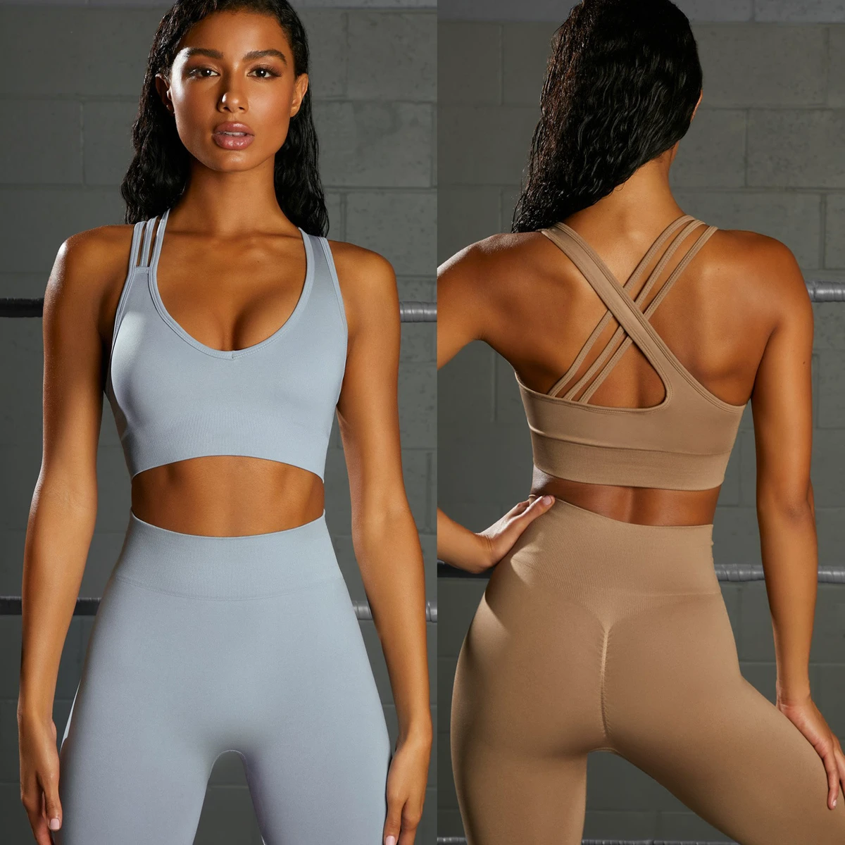 Women's High Waist Yoga Pants 2-Piece Set Full Length Seamless Solid Spandex/Nylon Wrinkle-Resistant