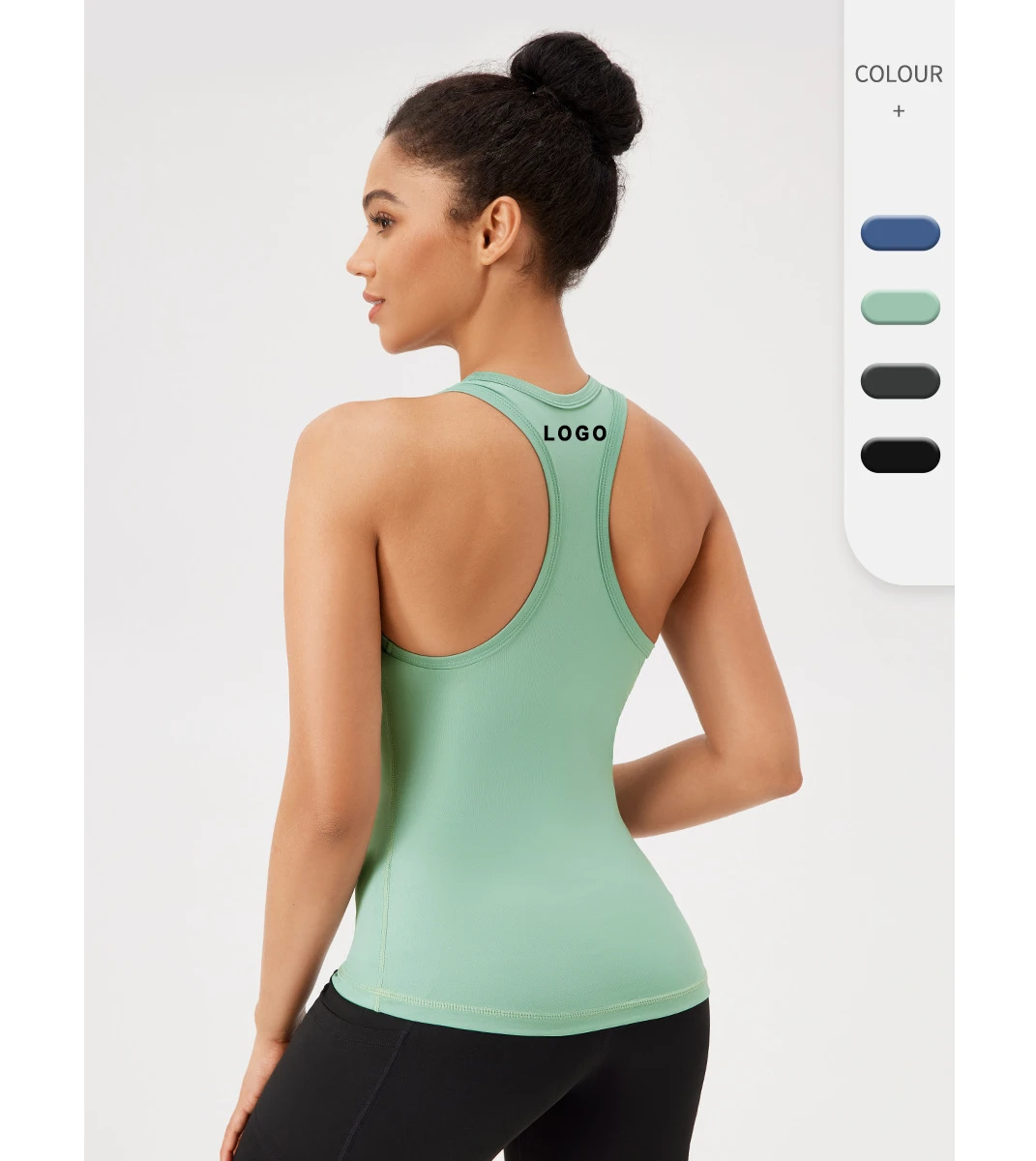 Custom Logo Tight Slim Fit Green Gym Yoga Racer Back Tank Tops for Women Spandex Square Neck Performance Blank Breathable Casual