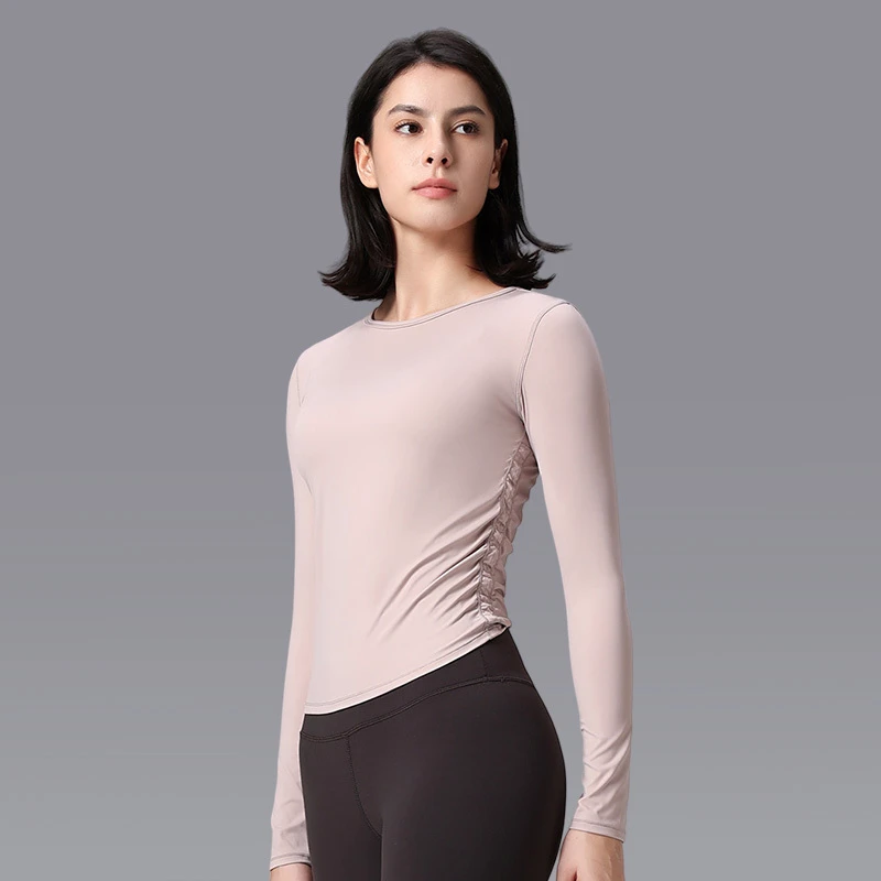 Custom Nude Feel Crew Neck Long Sleeve T Shirts Quick Drying Breathable Sports Top Women Outdoor Gym Running Fitness Yoga Wear