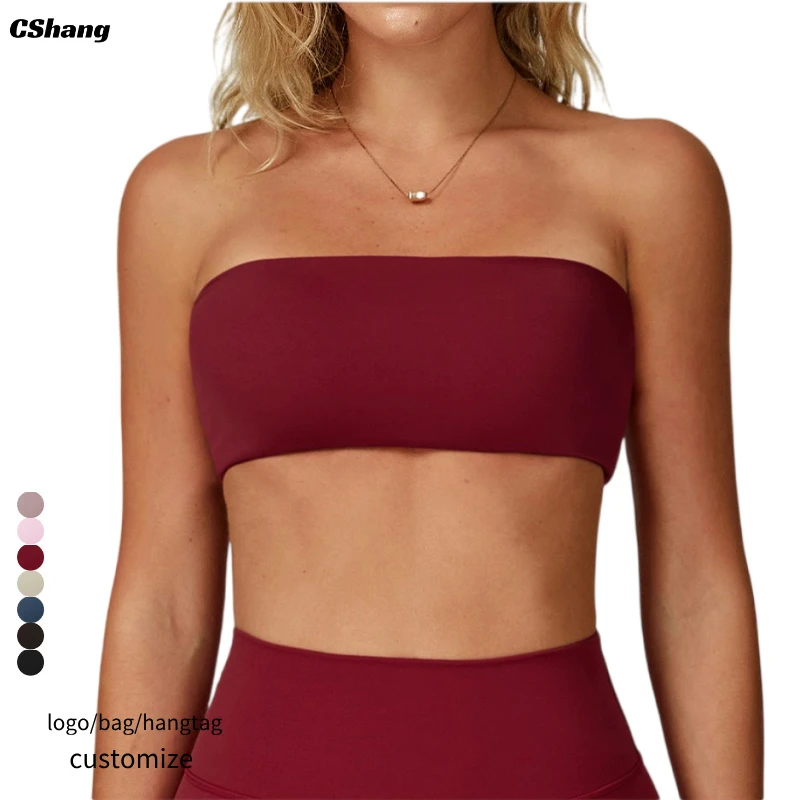 Custom Logo High Quality Breathable Simple Workout Athletes Gym Medium Support Yoga Underwear Top Strapless Tube Top Sports Bra