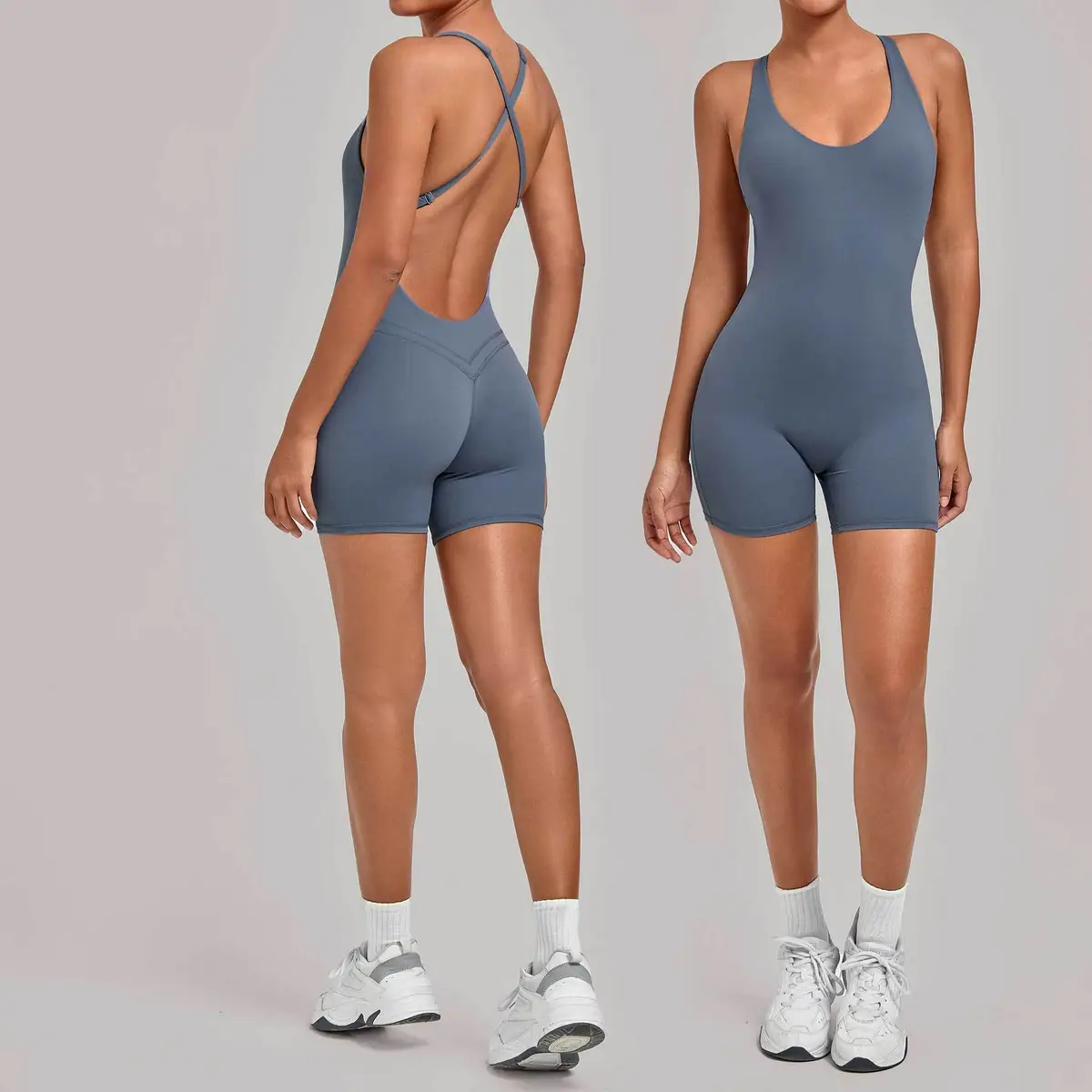 Yoga Sports Fitness Running Seamless Viscose/Polyester Spaghetti Strap Full Length Cross-back Tight One-piece