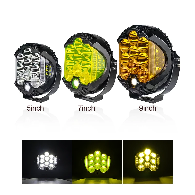 Car Accessories Motorcycle Lights 5/7/9 Inch LED Driving Light Amber DRL LED Work Light IP67 Waterproof 45/65/90W for ATV SUV