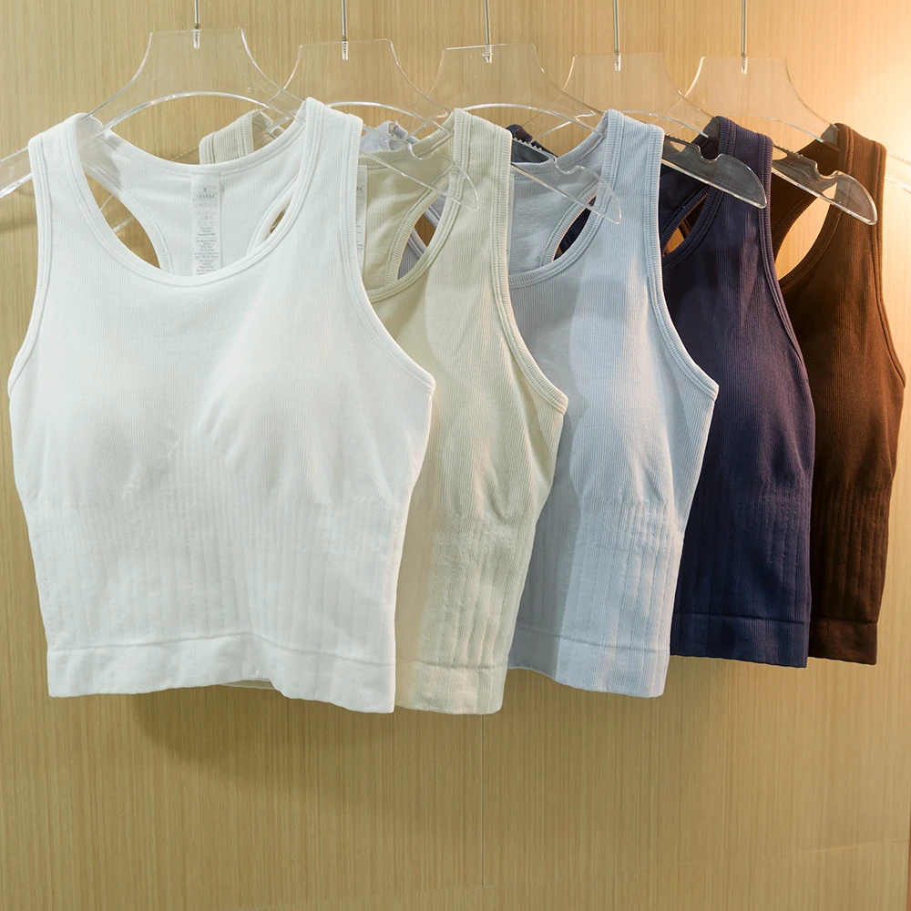 JLM Summer Yoga sports bra Seamless Knit Crisscross Straps Tank Top Double-Layer Ribbed Waist-Cinching High Support 100%