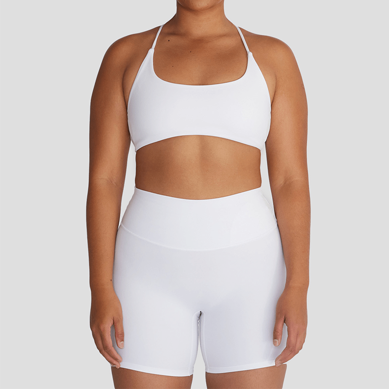 White Women's Seamless Cut-Out Sports Bra Halter Neck Yoga Fitness Top Medium Support Square Neck Solid Color