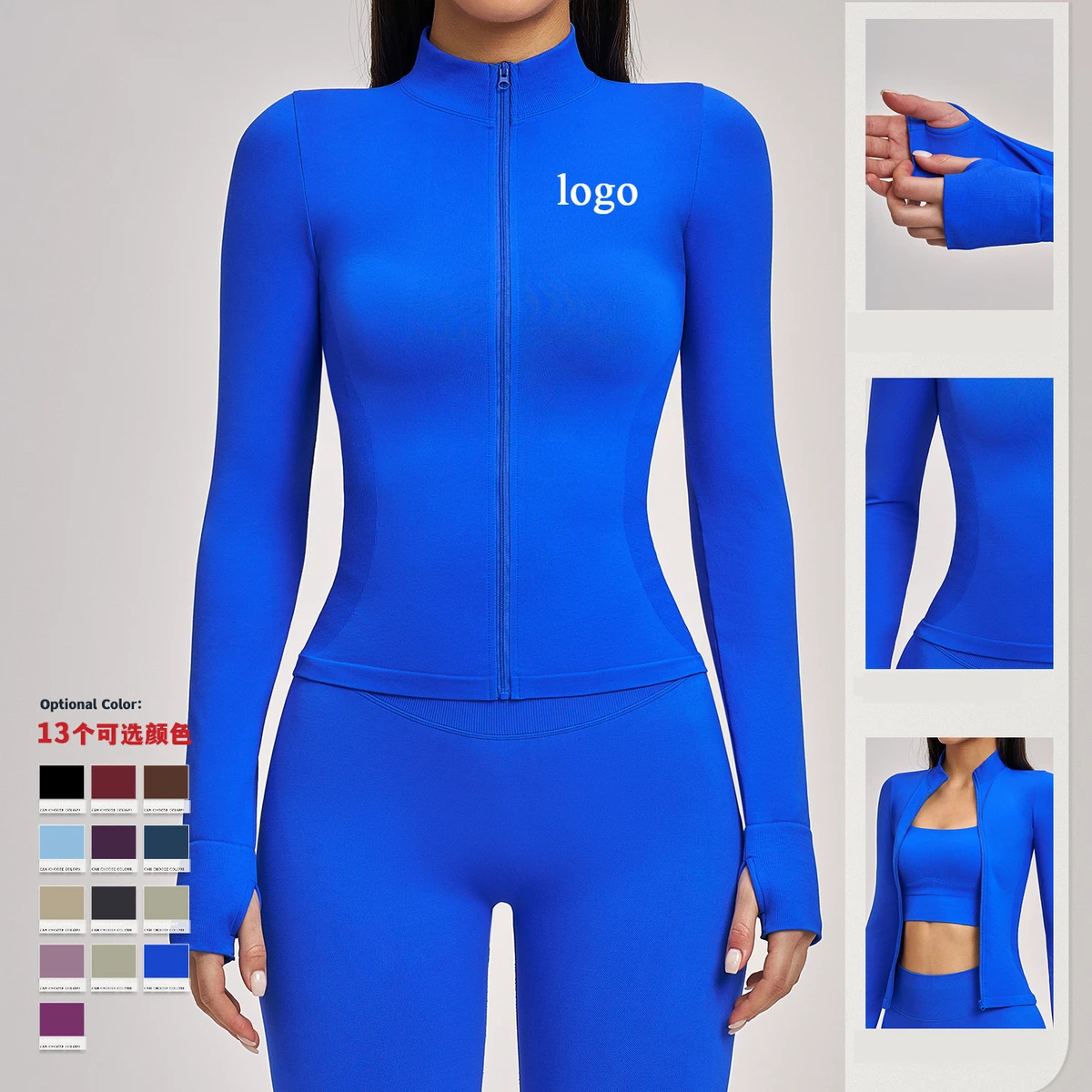 Wholesale Gym Thumb Hole Jacket Long Sleeve Yoga Top Or Woman Gym Wear Workout Zipper Zip Up Gym Jacket Slim Zipper Workout Top