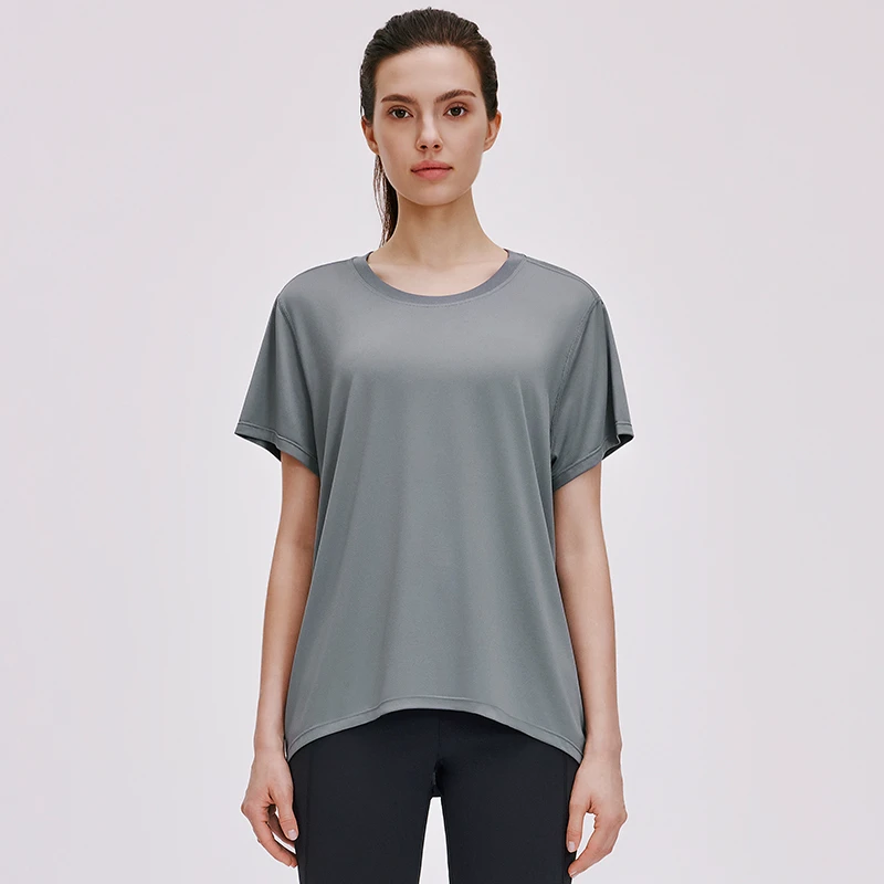 Women's Breathable Regular Fit Yoga T-Shirt Hip Length Short Sleeve Running Gym Athletic Front Logo Spandex/Nylon Plus Size