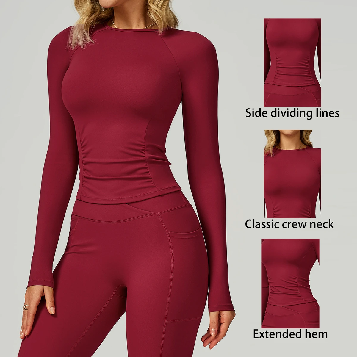 Solid-colour Breathable Nylon Yoga Top Breathable Sports Long-sleeved Quick-dry Running Fitness Wear Casual Versatile T-shirt