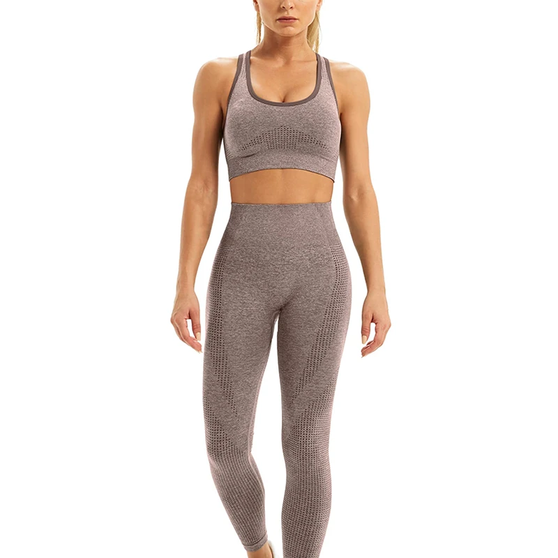 Ladies Yoga Suit Set Solid Breathable Eco-Friendly Reversible Fitness Gym Workout Leggings Sports Bra Activewear for Yoga