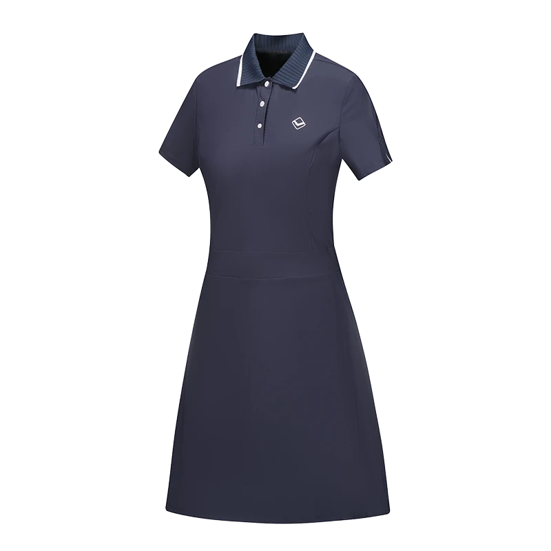Summer Slimming Sports Yoga Dress Mid-Length Short Sleeve T Shirt with Polo Collar Breathable Tennis Wear
