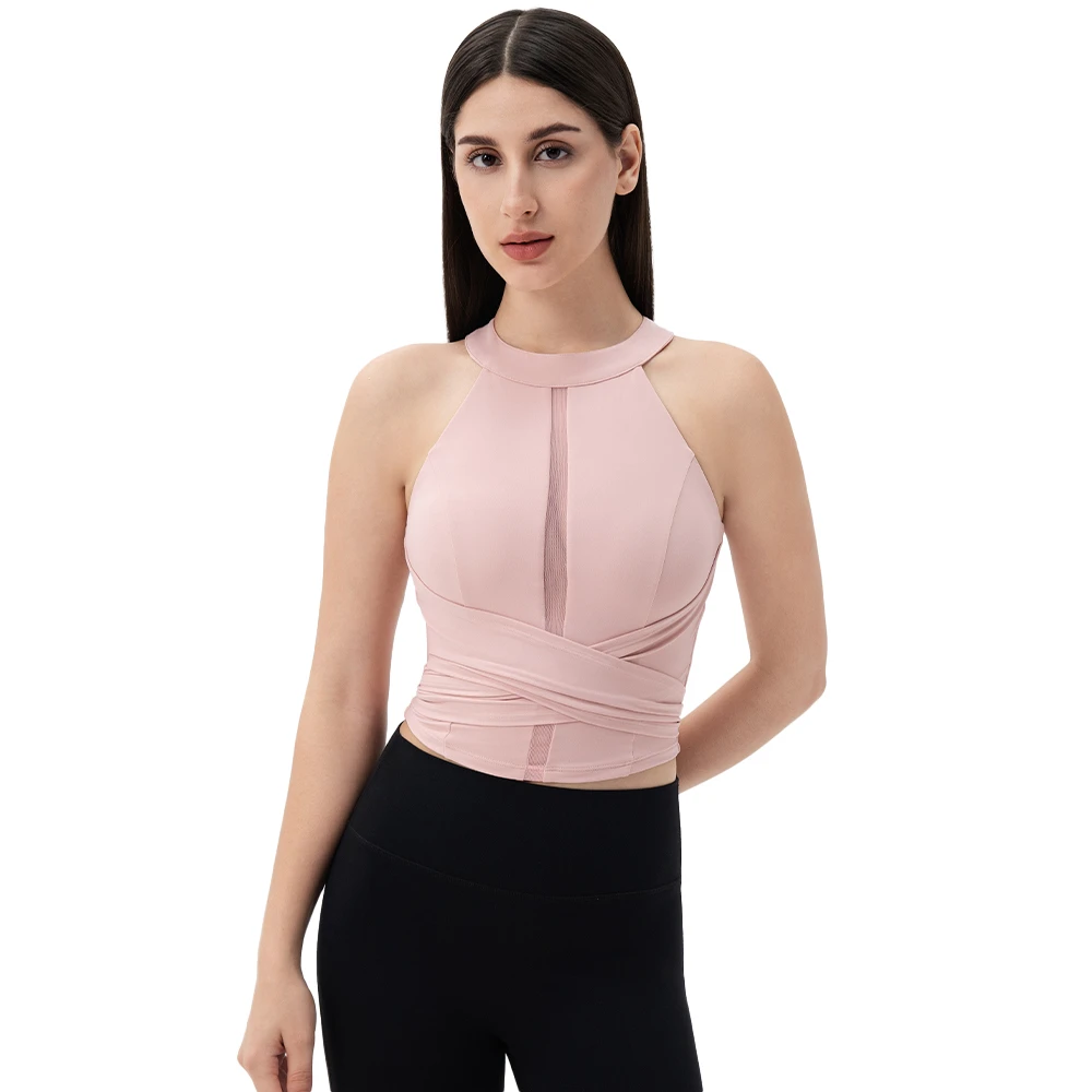 Women Nylon Spandex Yoga Tank Top with Built-in Bra Slimming High Elasticity Breathable Fitness Sports Tank Top for Outer Wear