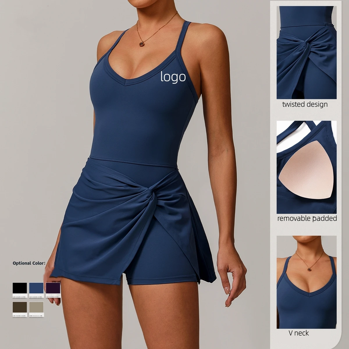 Environmental Recycled Fabric Sleeveless Sports Tummy Soft Slim Cross Knot Desgin Activewear with Shorts Yoga Sexy Tennis Dress